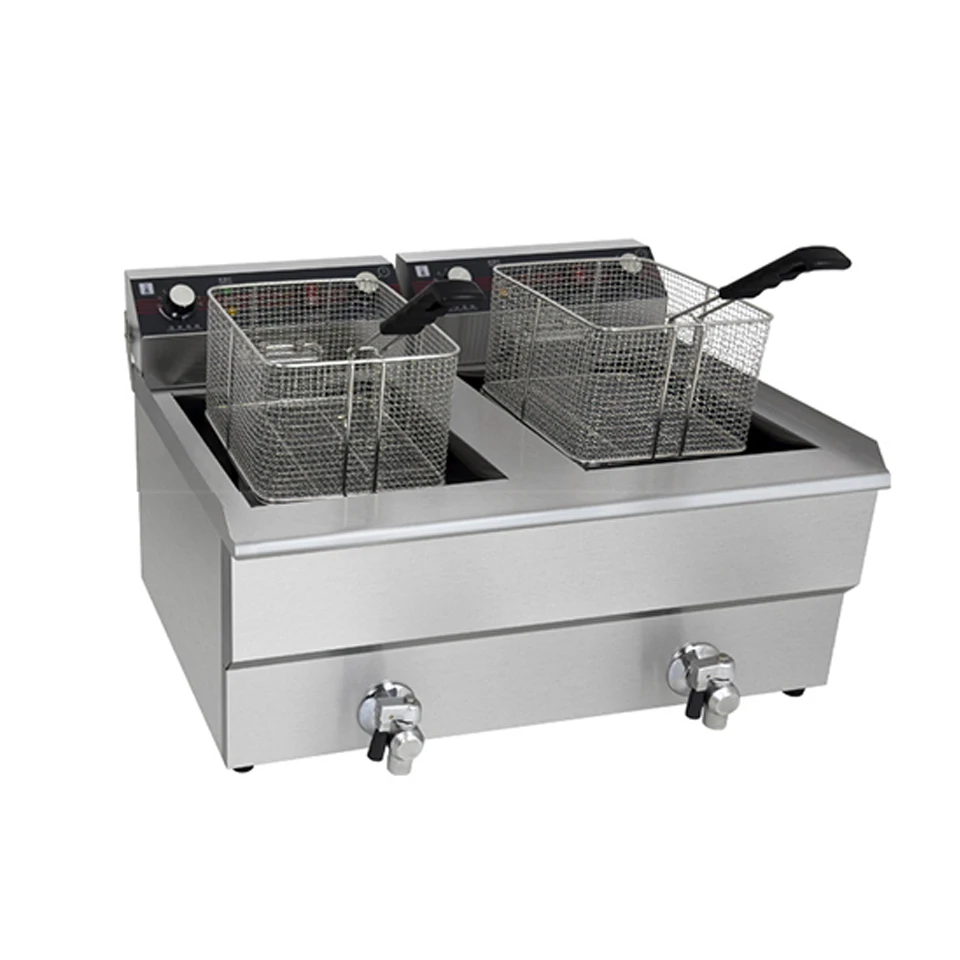 SC-181V-2 18+18L Electric Deep Fryer Stainless Steel Commercial Deep Fat Fryer Countertop with Drain and Timer