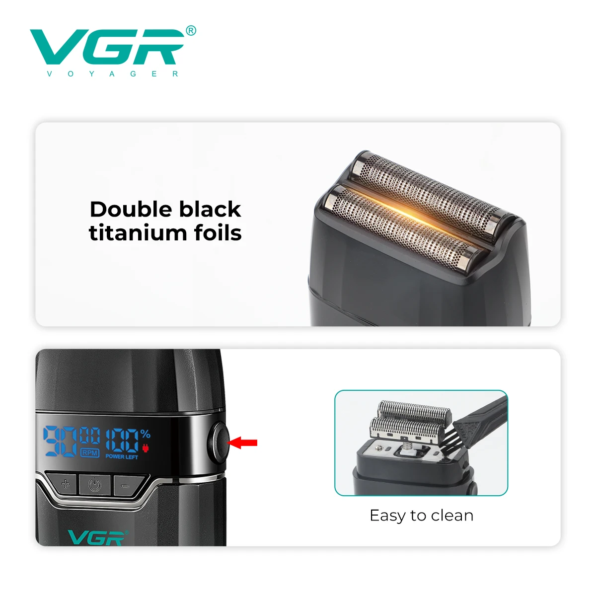 VGR 면도기 전기면도기 면도기 남성 전동면도기 바디트리머 전기 면도기 면도기 전문가용 수염 트리머 9000 RPM 면도기 면도기 전기 면도기 왕복식 LED 남성용 면도기 V-308