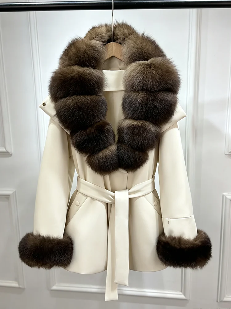 Janveny Luxury Women's Winter Down Jacket 2026 New Large Natural Real Fox Fur Cuff 90% White Duck Down Coat Female Feather Parka