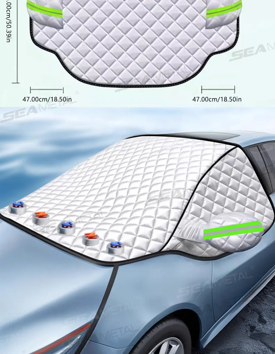 SEAMETAL Verdickte Auto-Windschutzscheibe, Schneeschild, 5 Magneten, große Größe, vollständiger Schutz, Frontscheibe, Schneedecke, winddicht, Anti-Eis-Abdeckung – Detail 10