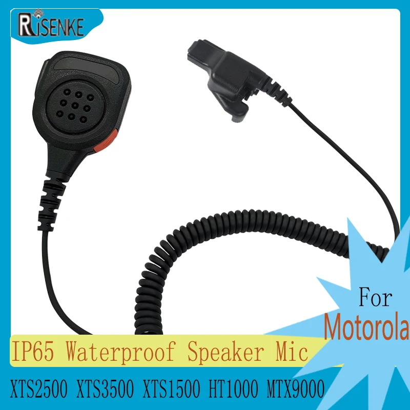 RISENKE-Waterproof Speaker Mic for Motorola,Walkie Talkie,IP65,XTS5000,XTS2500,XTS3000, XTS3500, XTS1500, HT1000,MTS2000,MTX9000