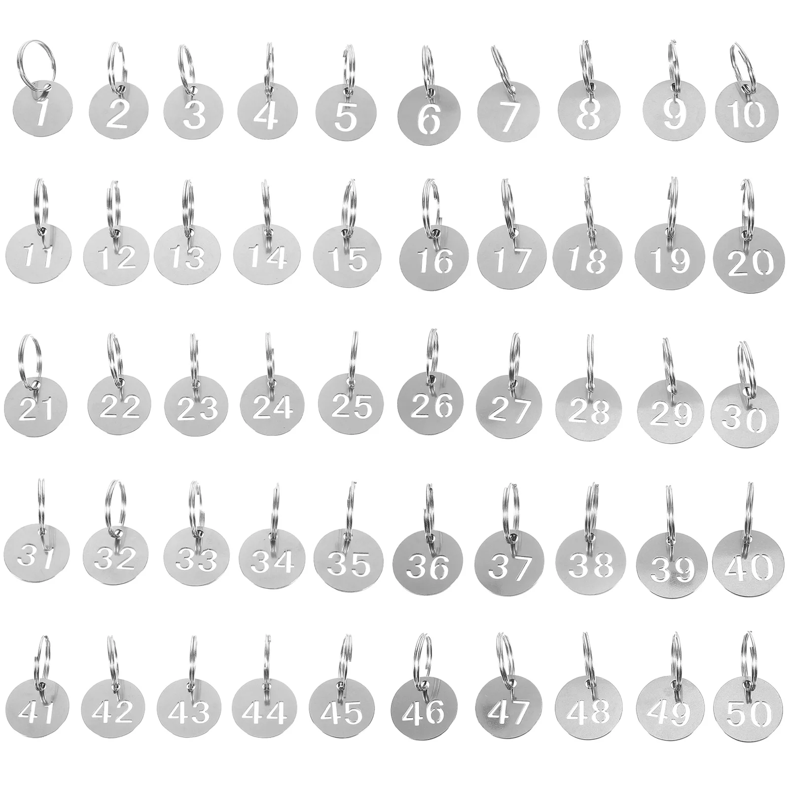 50 Pcs Stainless Steel Number Plate Key Labels with Rings Tags Round Hanging for Luggage Metal Numbered Keyring 3