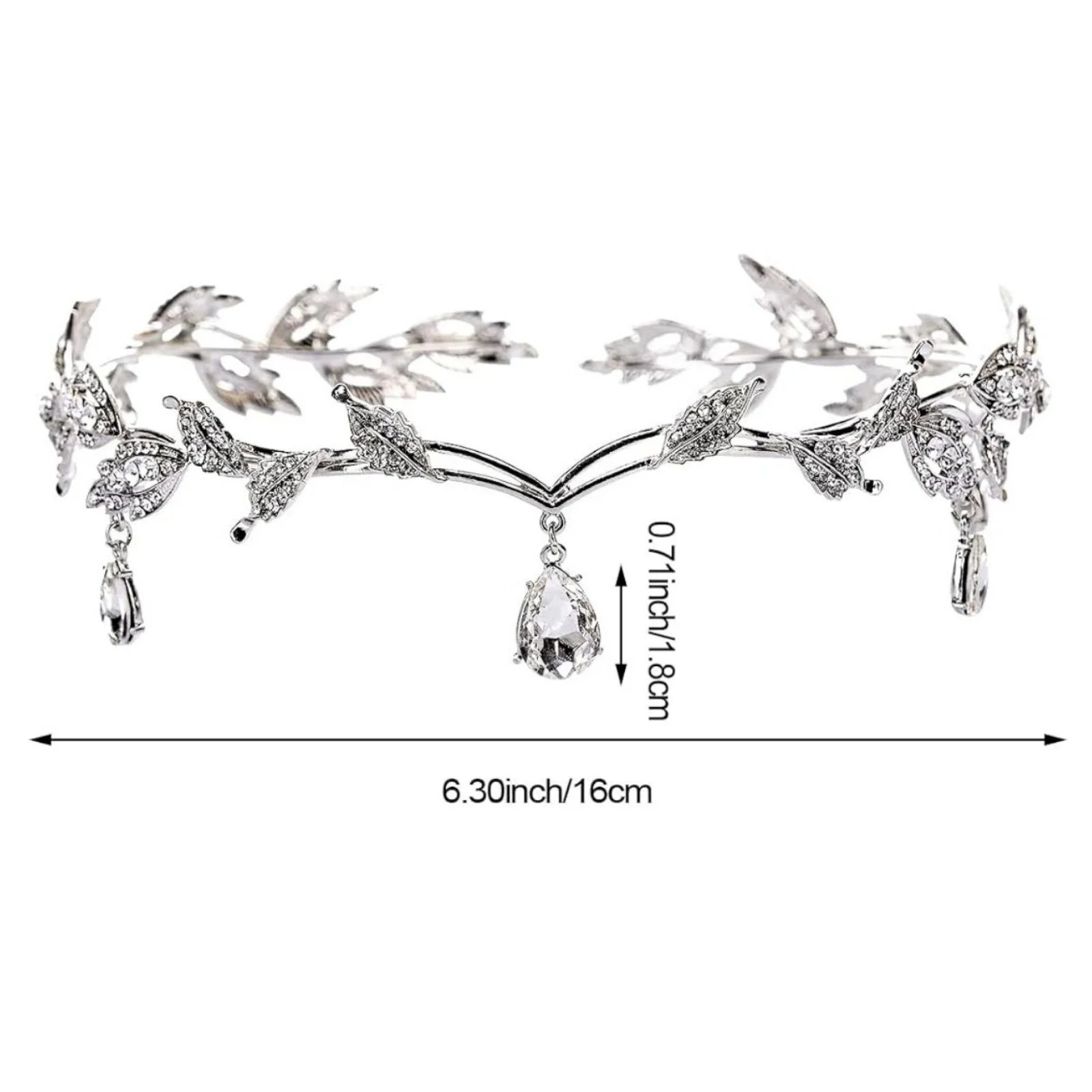 1PC Silver Crystal Leaf Bridal Headpiece,Exquisite Wedding Hair Accessory,Sparkling with Drop-shaped Gemstones, Ideal for Brides