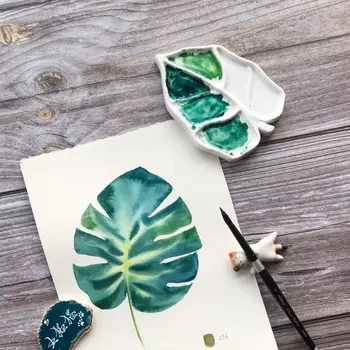 Tavolozza di colori in ceramica Pittura ad acquerello Porcellana Tavolozza di piccole foglie Vassoio di vernice Forniture per disegno artistico creativo