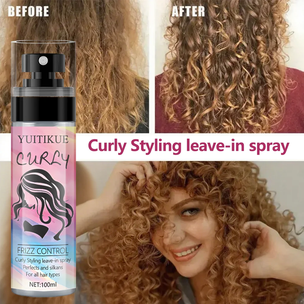 YUITIKUE Curly Hair Anti-Frizz Control No-Wash Spray - Achieve a perfect style, smooth shine, suitable for all hair types.