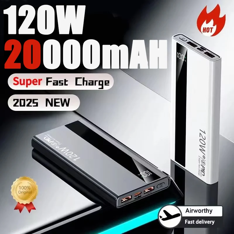 200000mAh 120W Power Bank High Capacity Digital Display Super Fast Charging Portable Power Bank For iPhone Huawei Samsung 2025 2