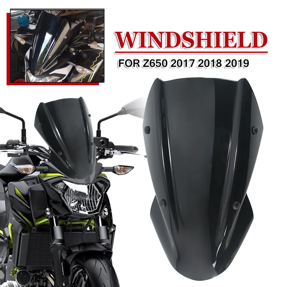 For Kawasaki Z650 Windscreen Windshield Motorcycle Wind Deflector Shield Screen Visor Parabrisa With Bracket Kits