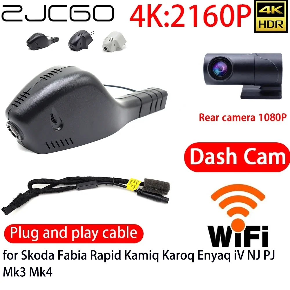 

ZJCGO 4K Car DVR Dash Cam Wifi Front Rear Camera 24h Monitor for Skoda Fabia Rapid Kamiq Karoq Enyaq iV NJ PJ Mk3 Mk4