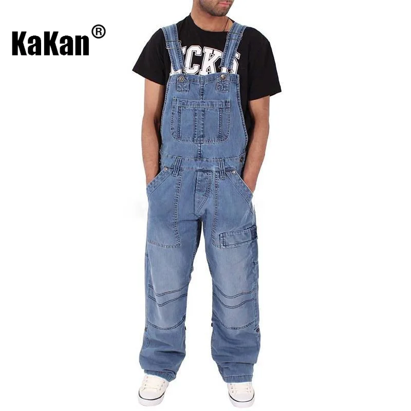 Kakan - European and American New Versatile Work Wear Strap Jeans Men's Wear, Simple Multi Pocket Loose Fit Jeans K54-0502