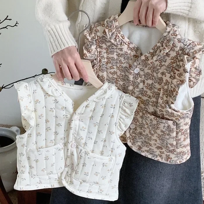 Children Vest Korean Baby Autumn Winter Floral All-match Vest Baby Windproof Vest Jacket Toddler Girl Spring Waistcoat Cotton Padded Outwear
