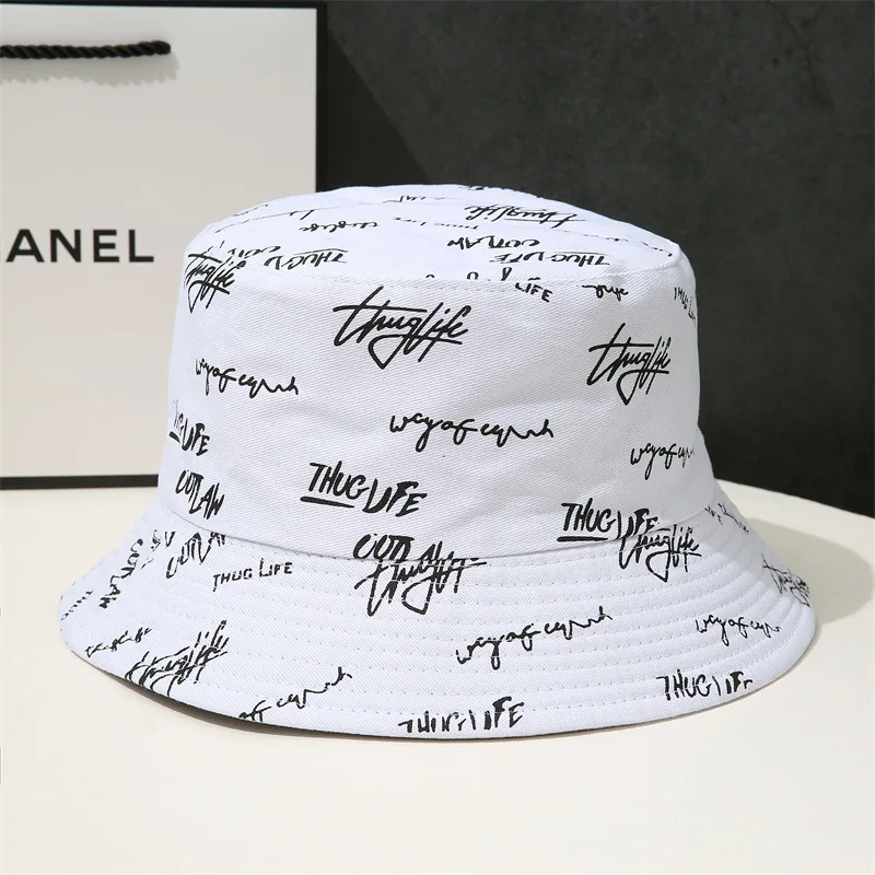 Fisherman Hat Fishing Hats Double-sided Wear Fishing Hat Spring Bucket Hats Women Men Graffiti Embroidery Cap Panama Hat Fisherman Cap
