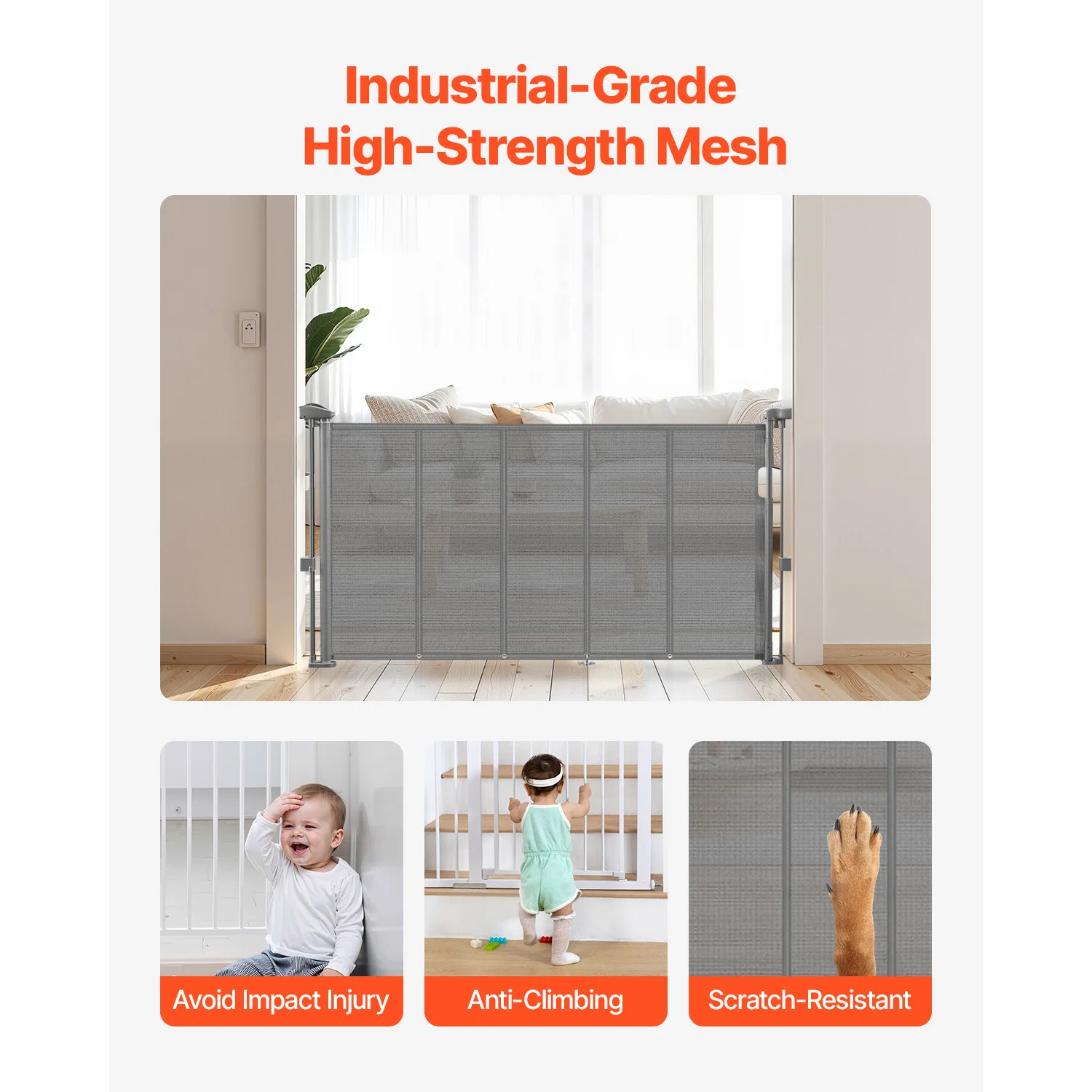 Retractable Mesh Baby Gate for Kids and Pets