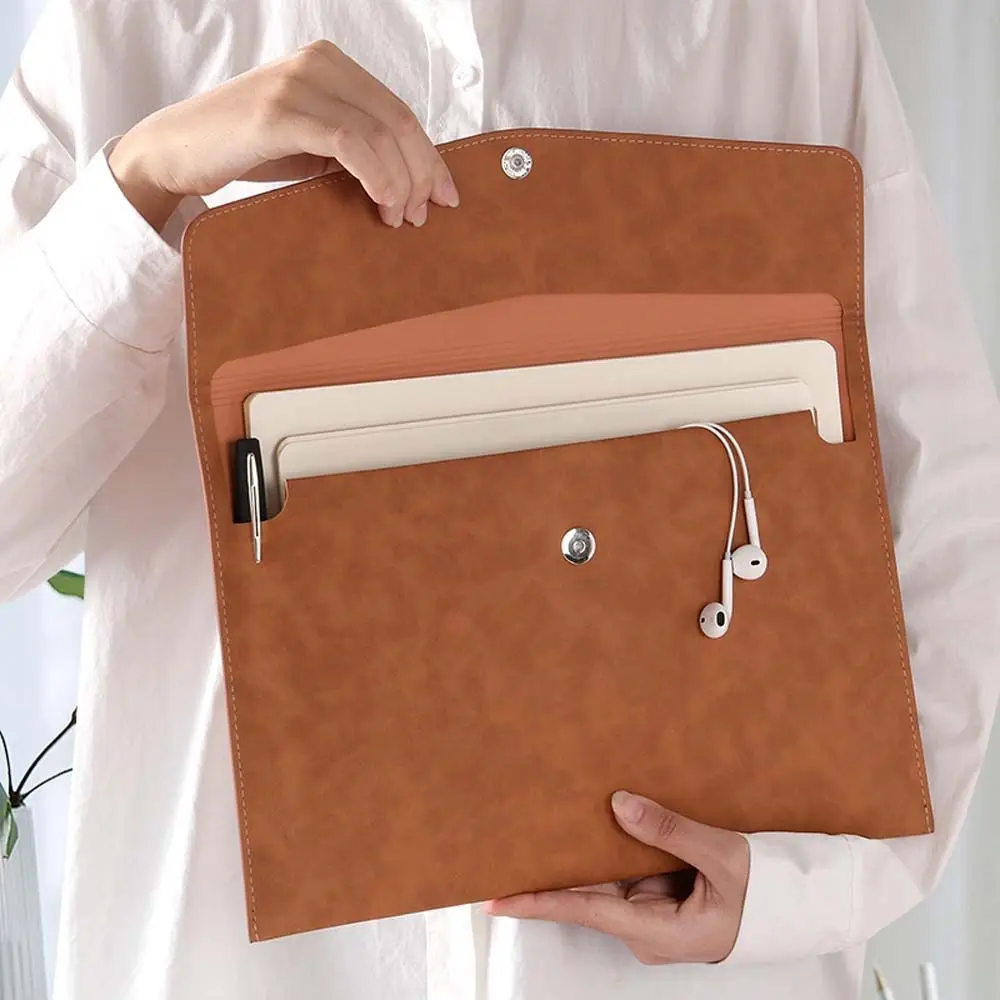 Large Capacity PU Leather Document Organizer and Business Handbag with Button Design