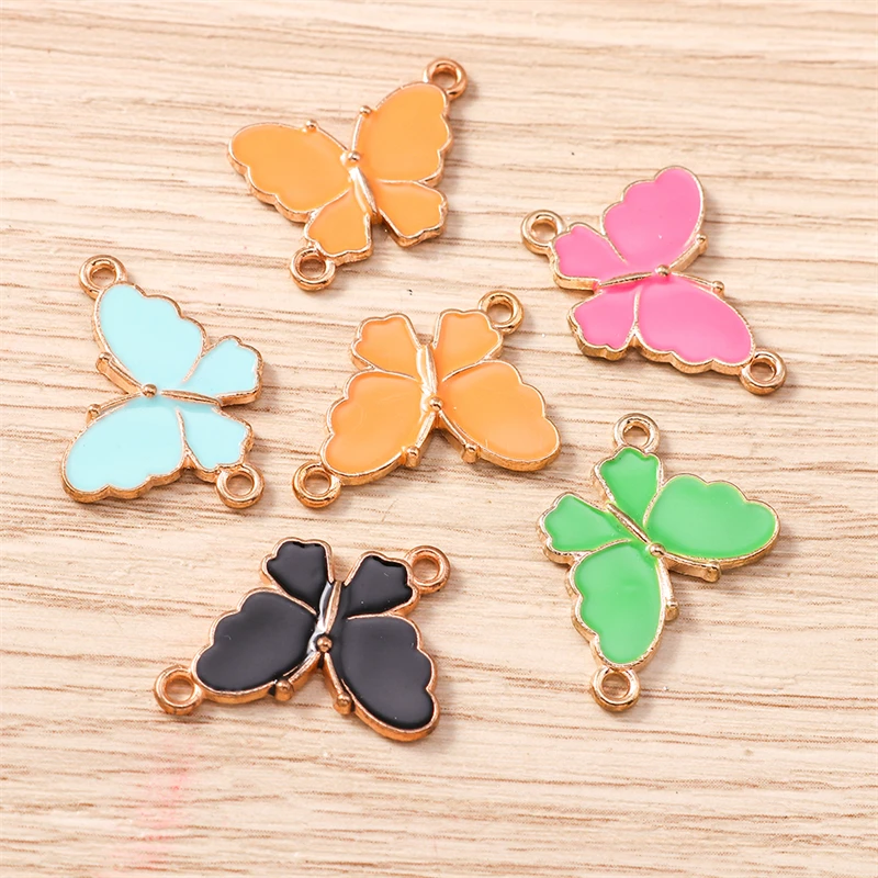 10 Stück 20 x 15 mm niedliche Emaille-Tier-Schmetterlings-Charms-Anschlüsse für Schmuckherstellung, DIY, handgefertigte Armbänder, Halsketten, Bastelbedarf