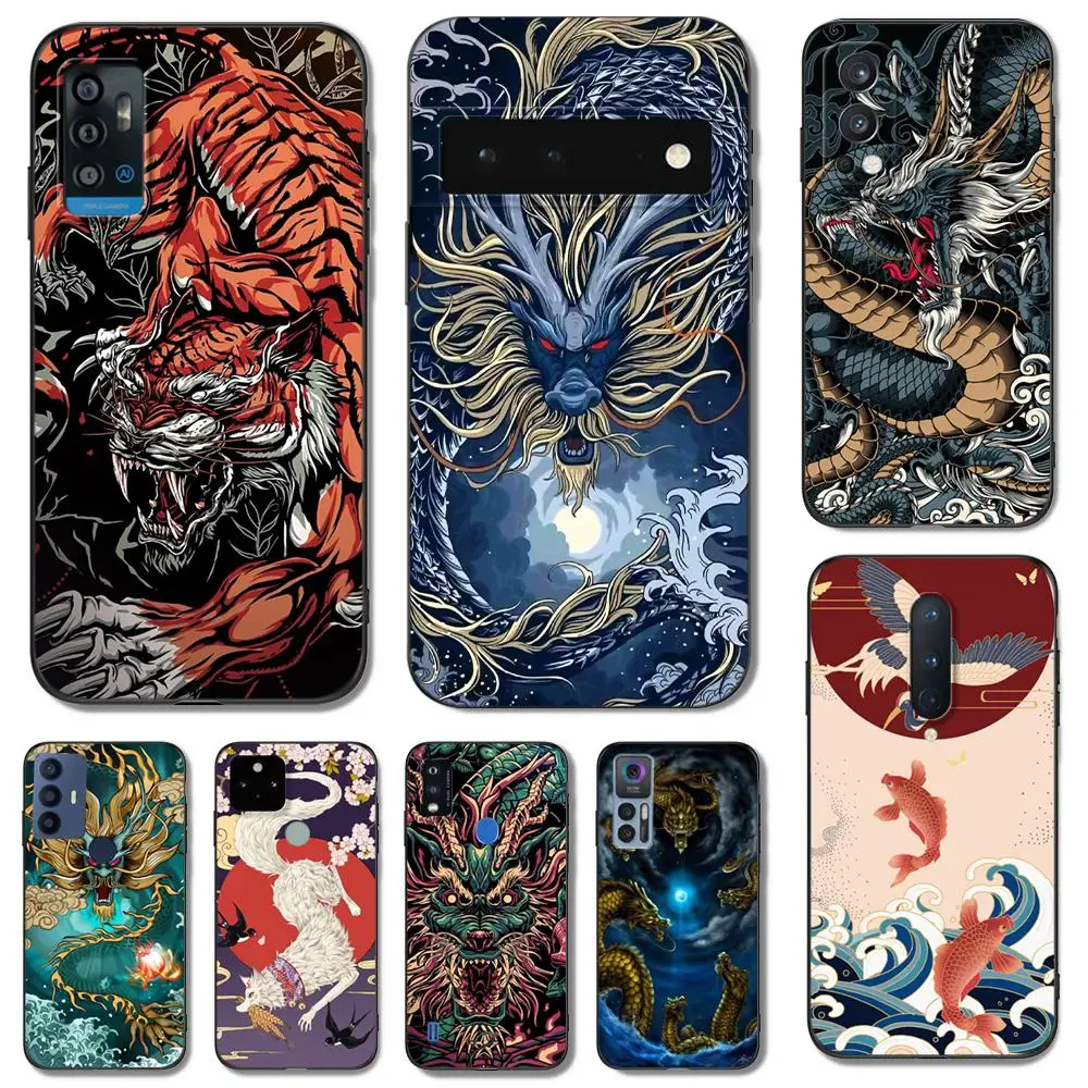 Custodia In Tpu Nero Per Google Pixel 4 4A 4Xl 5 5A 5Xl 6 6A 7 Pro Cover Chinese Dragon Tiger Crane Fish