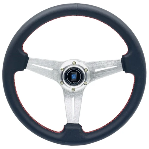 

Universal 14 Inch 350mm Car Racing Steering Wheel Silver Spokes Deep Corn Leather Sport Steering Wheel with Horn Button