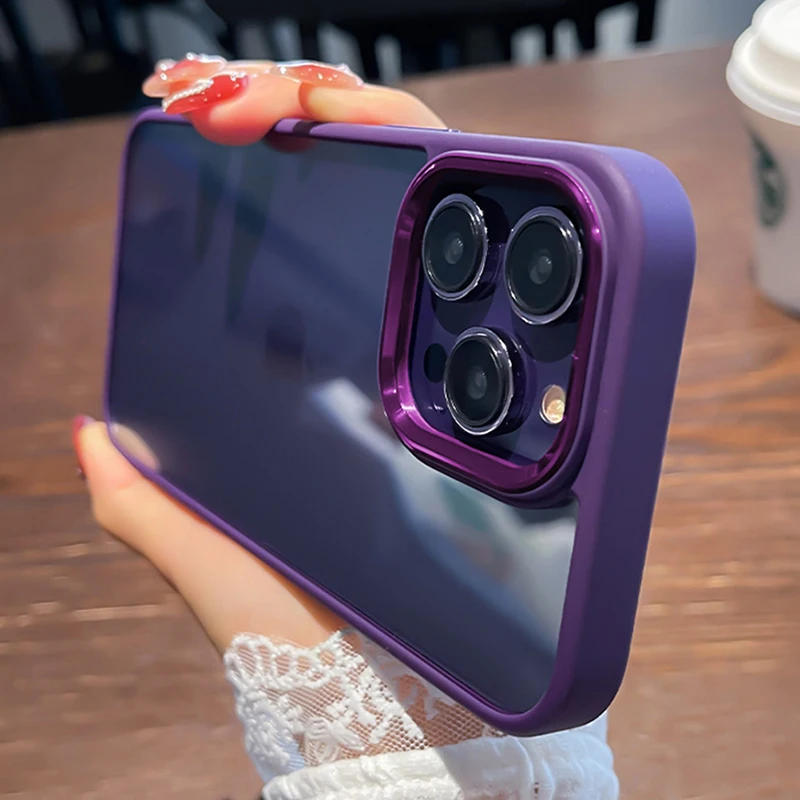 

Luxury Transparent Metal Camera Ring Phone Case For iPhone 14 13 12 11 Pro Max XS X XR 7 8 Plus Silicone Bumper Shockproof Cover