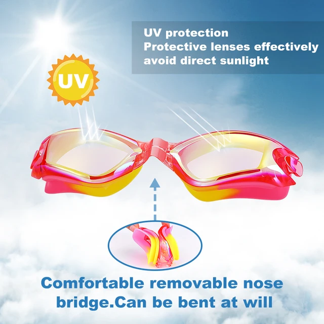 JSJM Colorful Children Silicone Swimming Goggles Anti-Fog UV Swimming Glasses Silicone Swim Eyewear Kids + PU Swim Cap Gifts Set 4