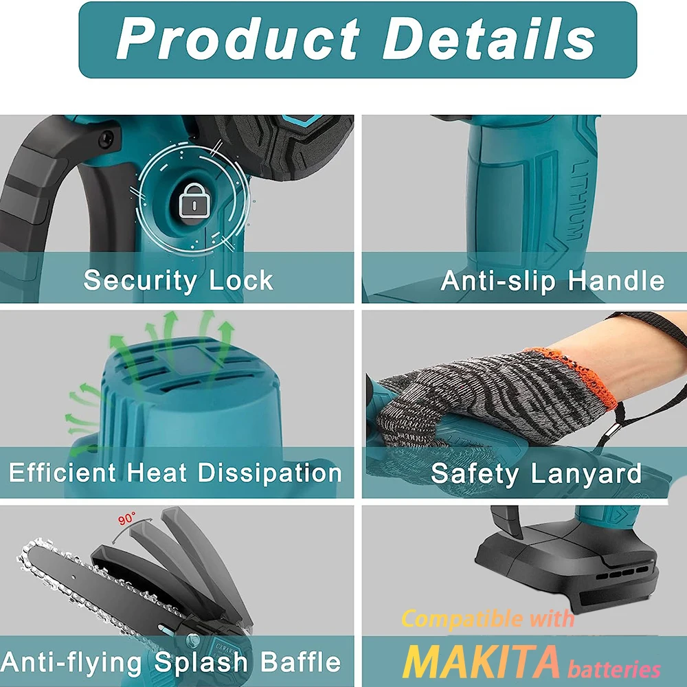 Mini Chainsaw for Makita 18v (No Battery) Woodworking with Small Handheld Electric 6-inch Logging Sawzall Mini Portable Chainsaw 6