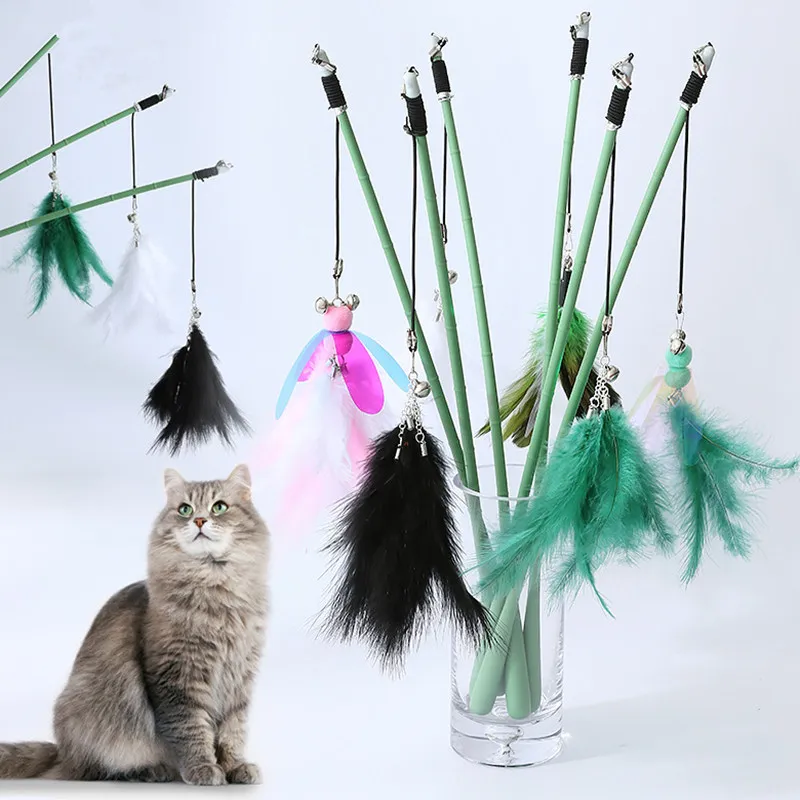 

Cat Toy Funny Cat Toys Interactive Feather Toys for Cats Training Jumping Feather Self Hi Cats Toy with Bell Teaser Pet Supplies