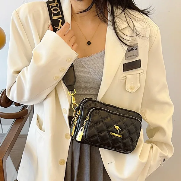 Classic Quilted Soft Leather Shoulder Bag for Women Daily Use, Multi Layer Phone Pouch, Large Capacity Crossbody Bag with Zipper