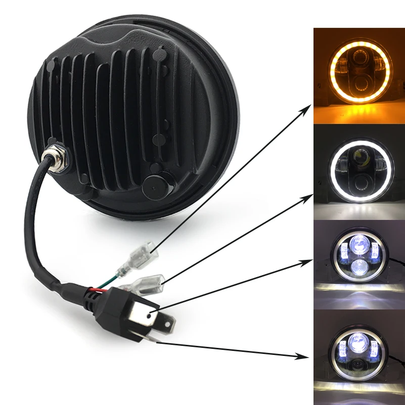 Phares Led pour motos, 5.75 pouces, 5 3/4 pouces, avec œil d'ange, pour Sportster 883 XL883 FXCW/C, FXS, FXSB.