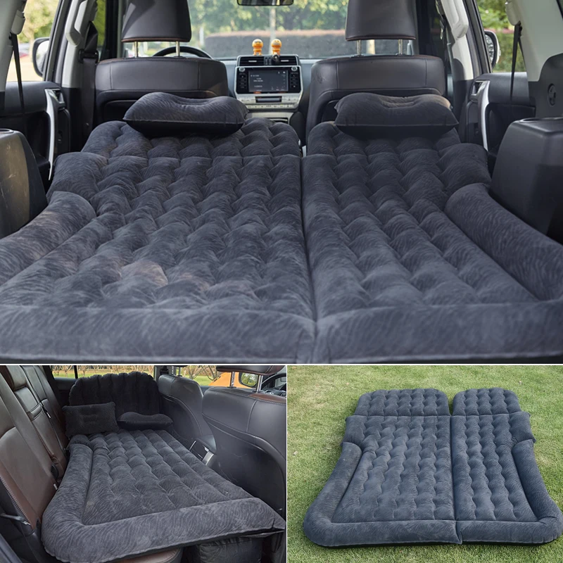 Car Inflatable Mattress Multi-Functional Portable Folding Rear Seat Bed With Air Pump + 2 Pillows Air Sofa For Travel Camping
