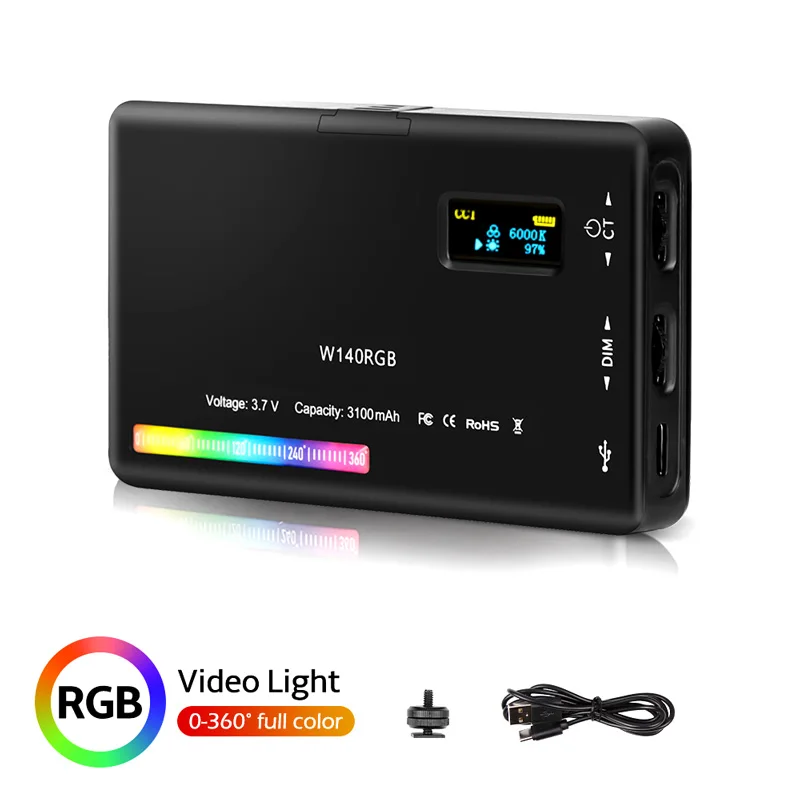W140 Rgb Video Light 2500-9000K Led Camera Light 3100Mah Con Effetto Diffusore Vlog Fill Light Photography Lighting
