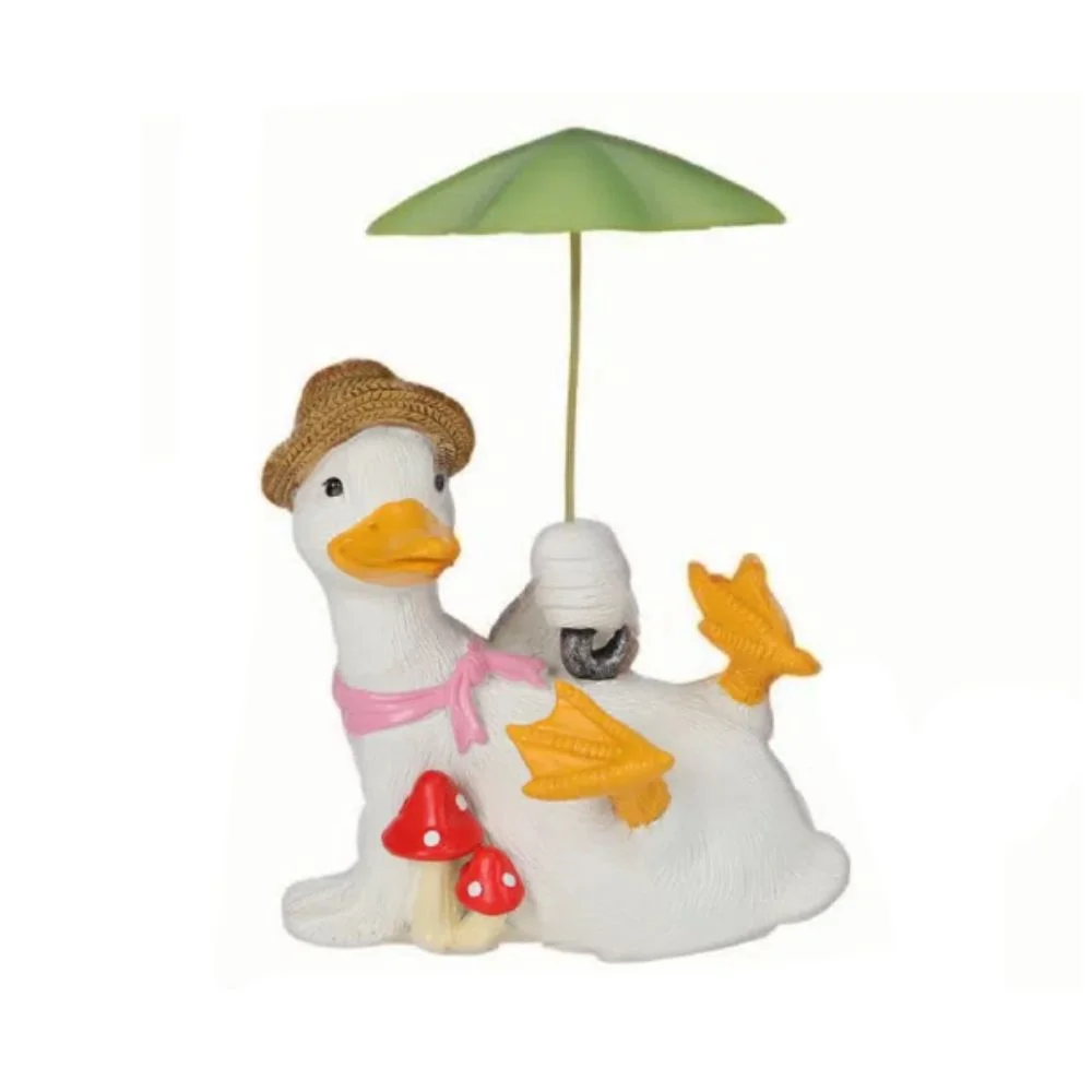 Handicraft Duck Umbrella Ornament Model Simulated Umbrella Duck Statue Funny Doll Collectible Cartoon Resin Animal Sculpture