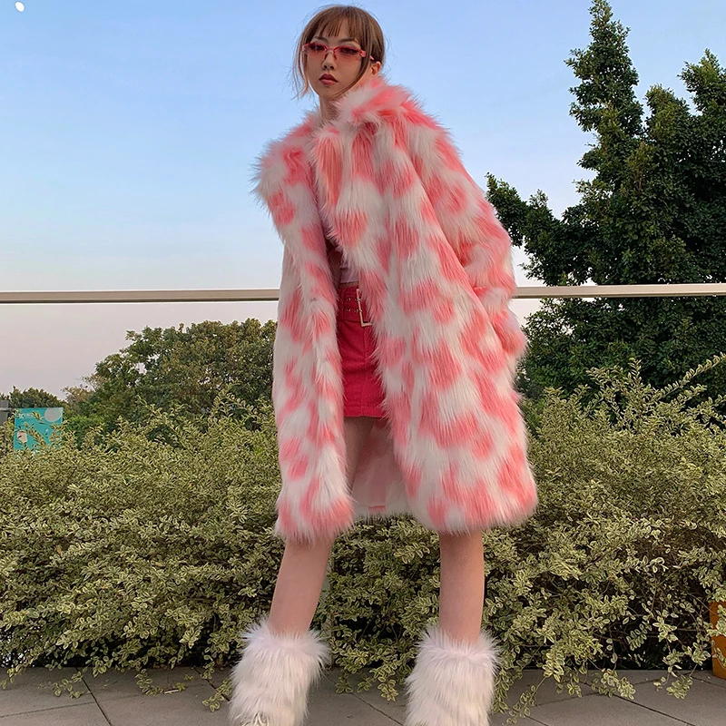 

Fluffy Long Trench Coat Women Winter Thick Warm Luxury Faux Fox Warm Outwear High Quality Furry Coats and Jackets Fur Outwear