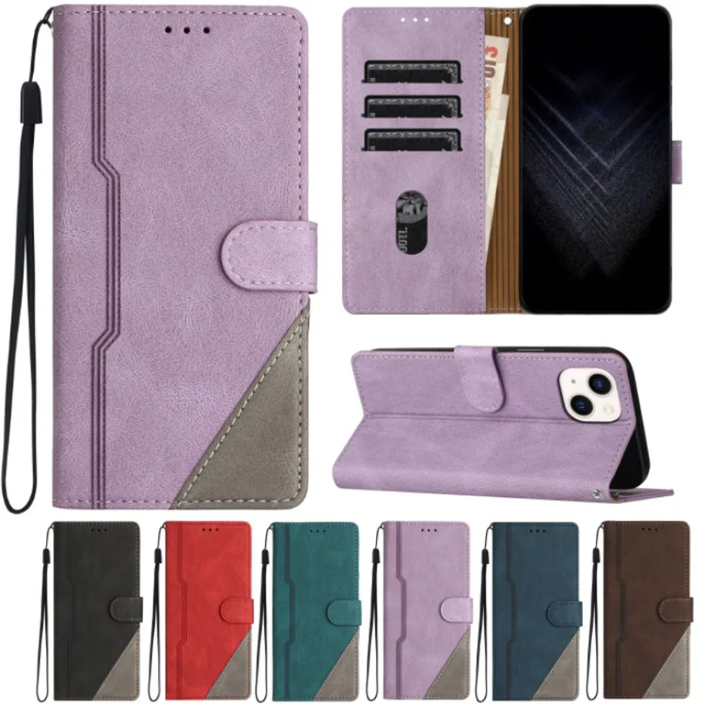Dual-Tone Leather Flip Wallet Case with Wireless Charging and Card Slots