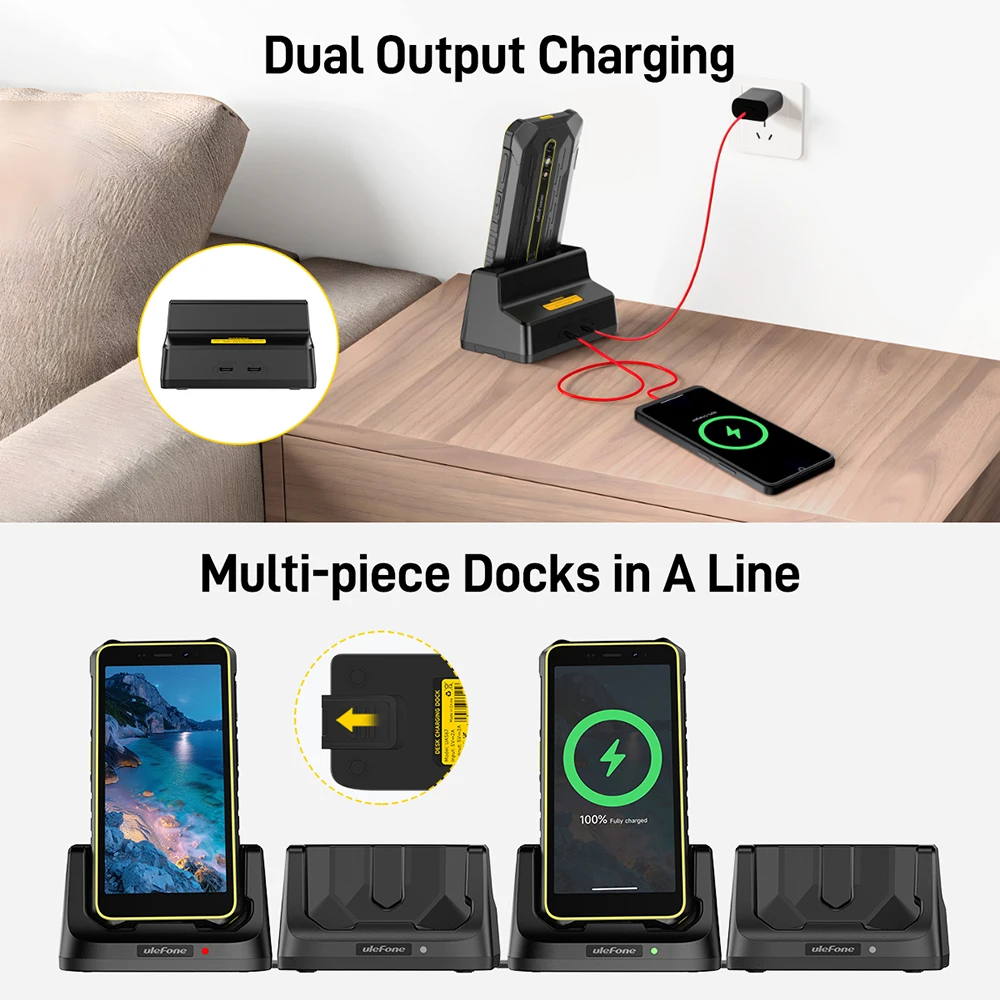 Ulefone Armor Desk Charging Dock for RugKing 2 Pro - Pogo Pin Wireless Charging, Dual Output 2-in-1 Charger Stand