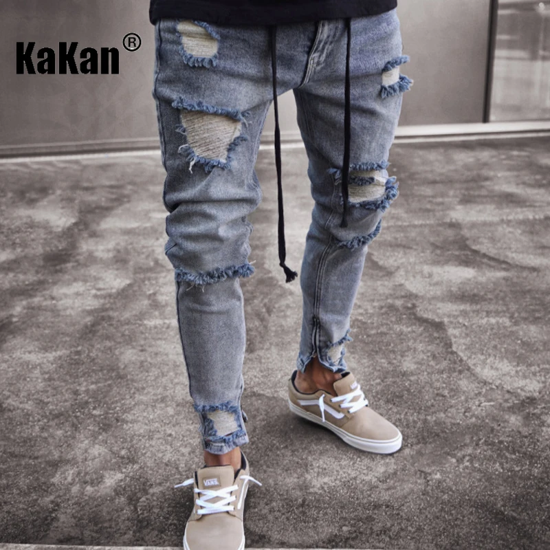Kakan - European and American New Side Pocket Jeans for Men, High Street Popular Small Feet Tight Wear Long Jeans K8-686