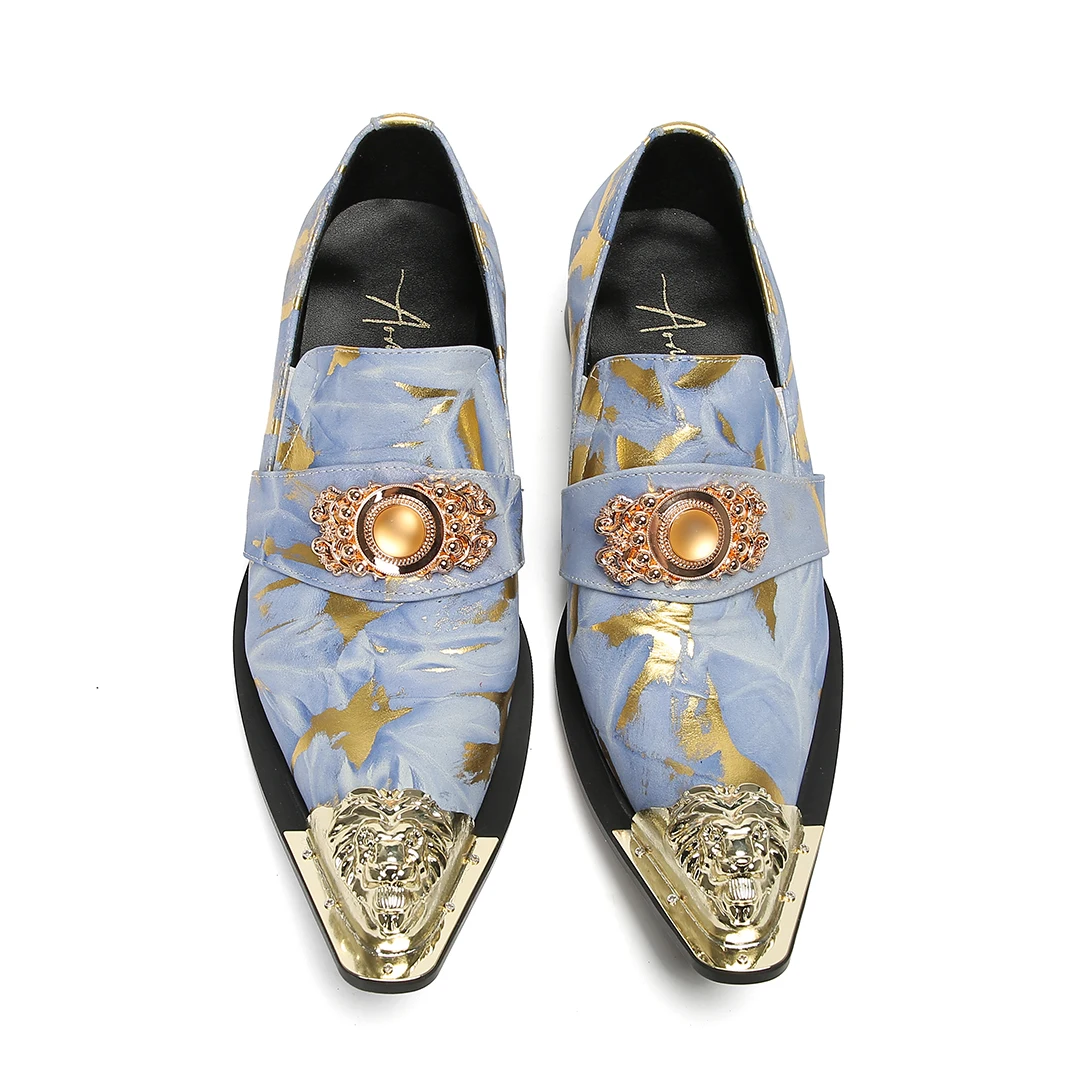 Light Color New Men's Breathable Metal Pointed-Toe Shoes Stylist Fashion Casual Shoes Non-Lacing Sleeve Elastic Trend
