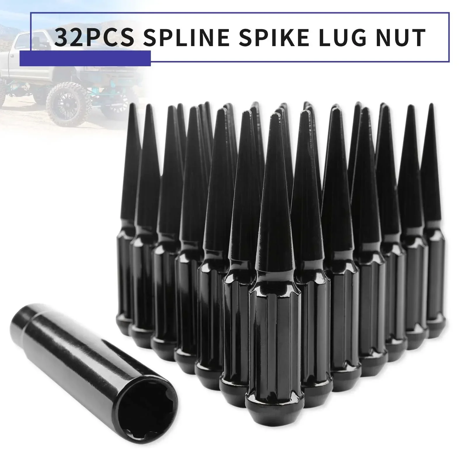 Wheel Accessories Parts 24 Pc Kit Spline Spiked Solid Metal Black