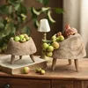 Wabi-sabi Japanese Style Nordic Wooden Fruit Tray Snack High-footed Plate Handcraft Kitchen Tool Display Plate Decor Flower Pot 3