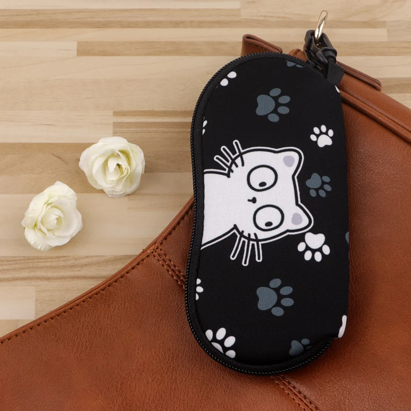 Paw Print Black Cat Printed Glasses Case Eyewear Portable Storage Box for Women as Perfect for Christmas or Daily