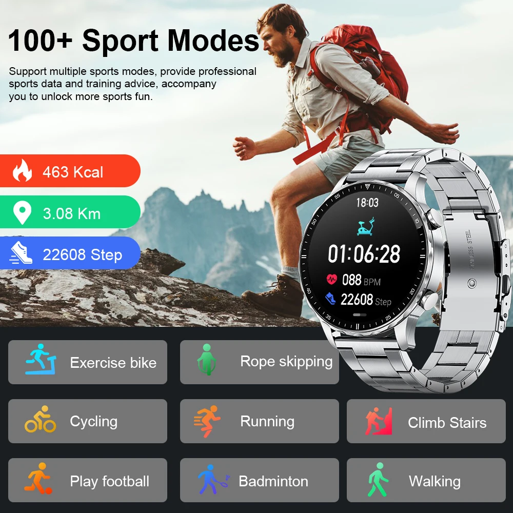 LIGE Luxury Steel Men Smart Watch Bluetooth Call Sport Fitness Watch Tracker Blood Pressure Monitor Waterproof Health Smartwatch