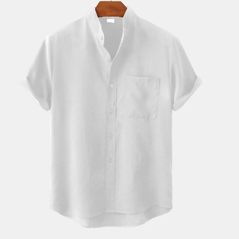 Summer Men Solid Color Short Sleeve Loose Single Breasted Casual Shirt