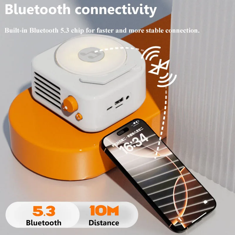 Mini Retro Bluetooth Speaker Vintage Surround Sound Music Box with Warm Ambient Light Wireless Music Player Support TF USB AUX