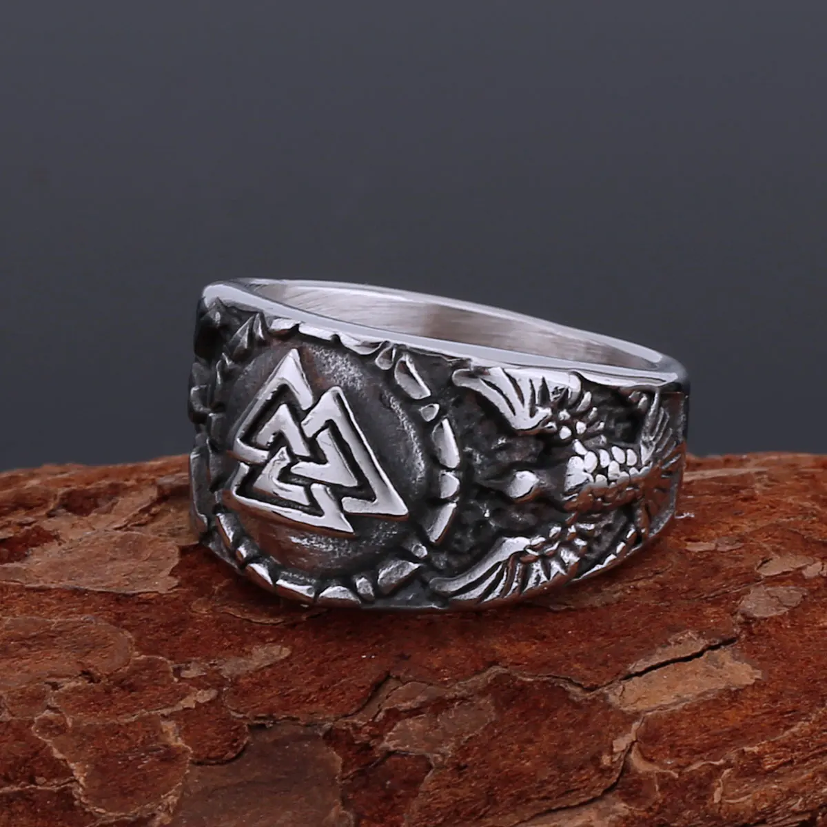 Nordic Mythology Raven Valknut Ring - Viking Runic Totem Amulet Jewelry