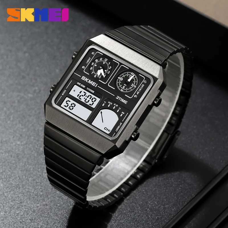 SKMEI Digital Watch Waterproof Digital StainlessSteel Thermometer Sports Watch Men's Leisure Business Electronic Watch Clock LED 3