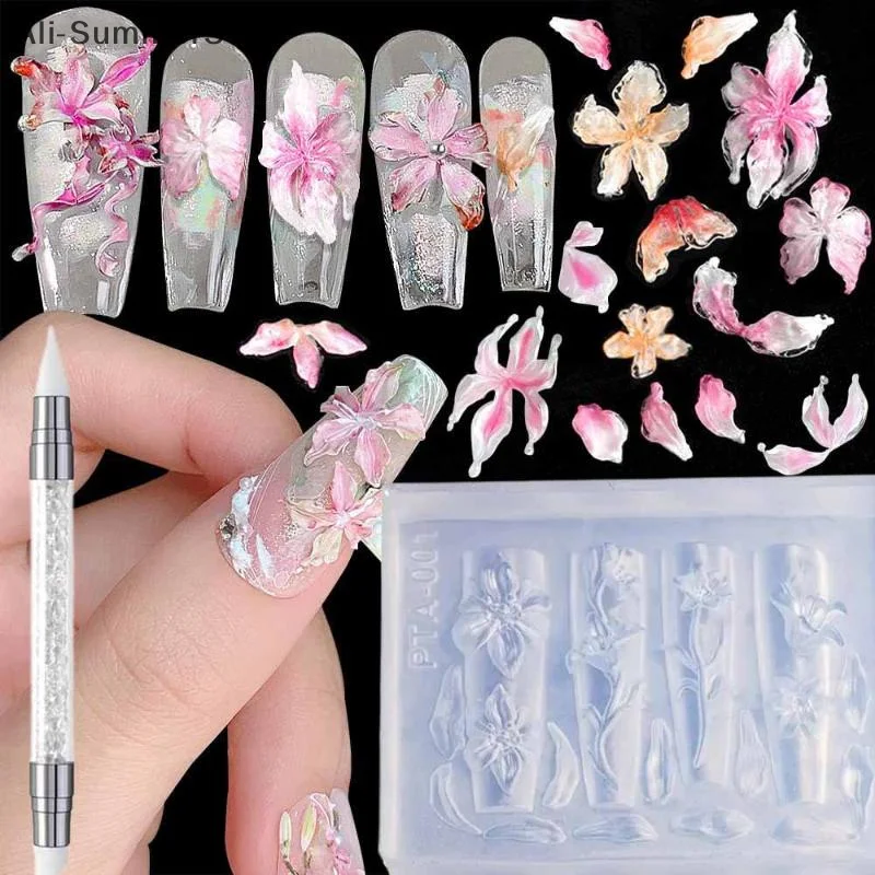 2/3개입 3D 하와이 히비스커스 꽃 네일 아트 몰드 플로럴 페탈 발레 리본 디자..