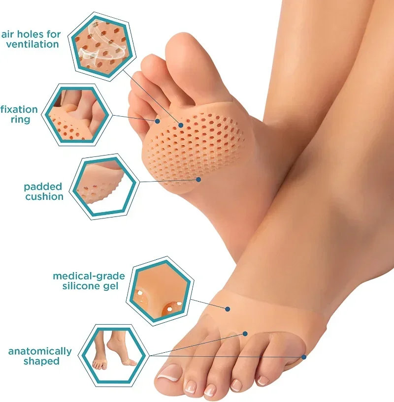 Silicone Metatarsal Pads Toe Separator Pain Relief Foot Pads Orthotics Foot Massage Insoles Forefoot Elastic Cushion Care T toe pads forefoot pads forefoot cushion metatarsal sleeve shoe insoles