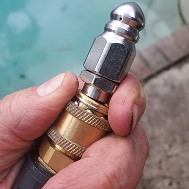 High Pressure Sewer Jetter Nozzle, 5000 PSI Stainless Steel Drain Cleaning Tip with 1/4" Quick Connect for Pressure Washer