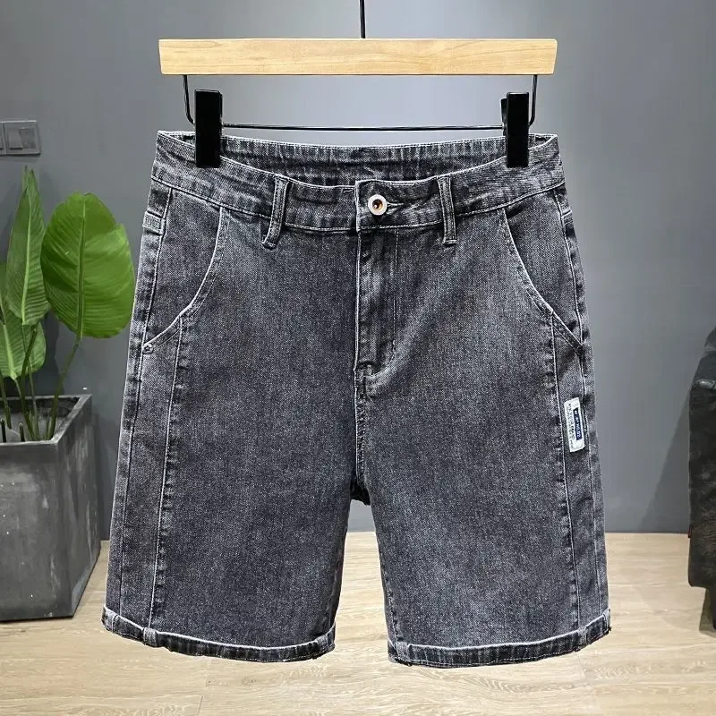 thumbnail image 1 of Pantalones cortos de mezclilla para hombre, bermuda corta con bolsillos, pantalones vaqueros cortos para hombre, tendencia larga rota 2024, moda Harajuku Y2k azul desgastada, 1 of 5
