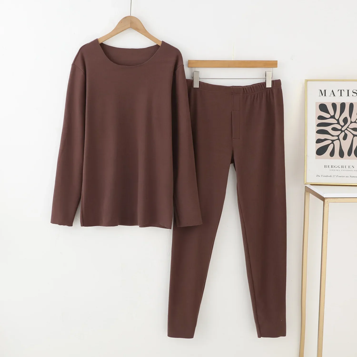 Autumn/Winter New Men's Warm Set Pajamas Long Sleeve Long Pants Two Piece Round Neck Double sided German Velvet Home Fur