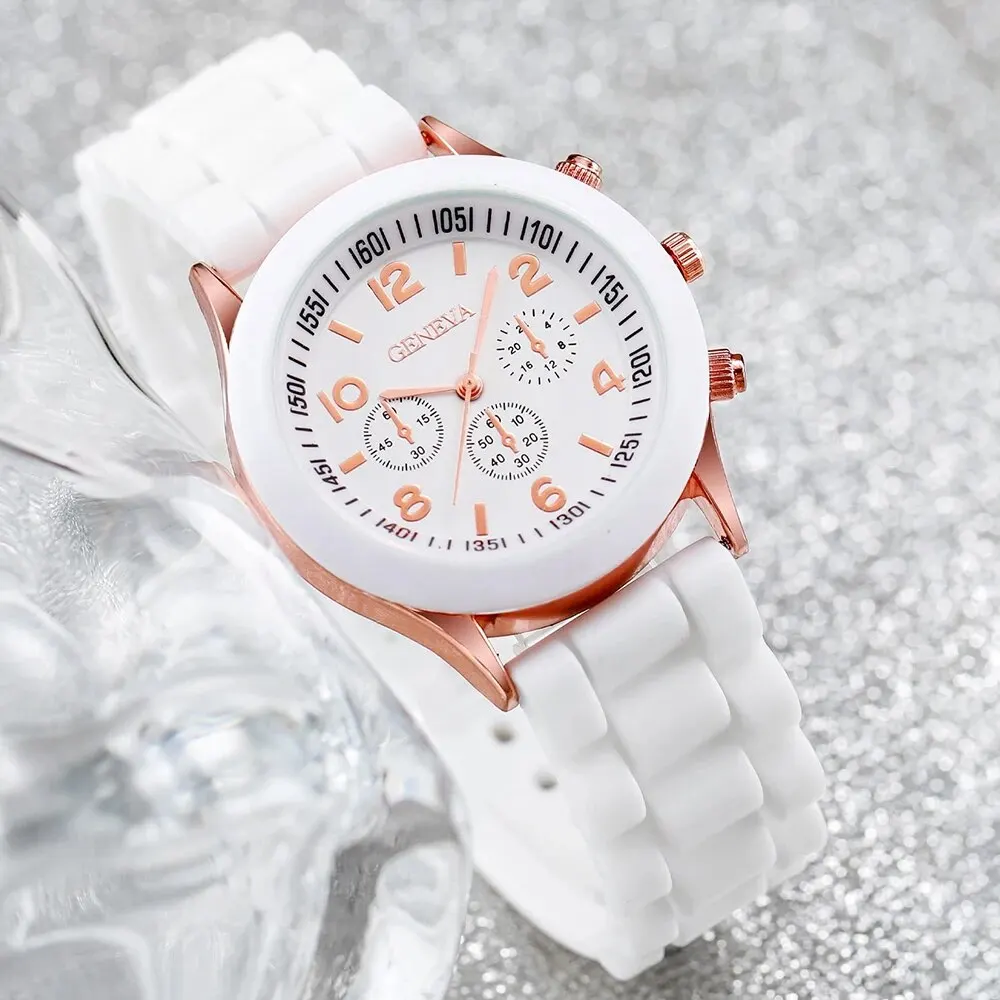 Women Watches Set 2PCS Fashion White Silicone Jelly Quartz Watch Ladies Dress Wristwatch Gifts for Girls Relogio Reloj Mujer 3