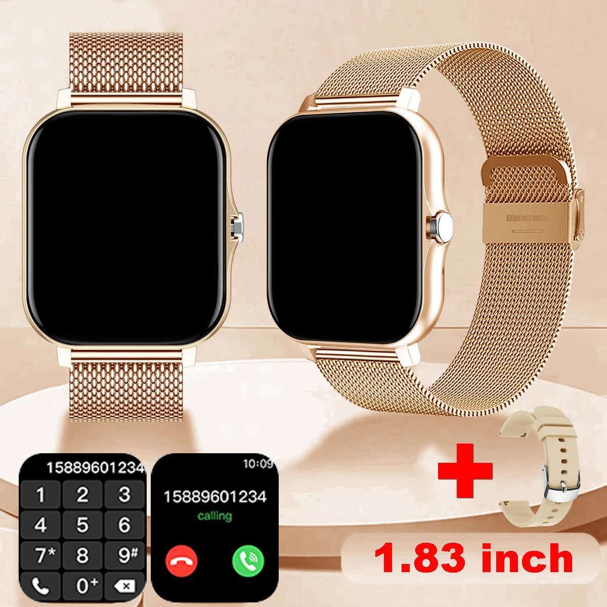 1pc Square Smart Watch Women Men Smartwatch Touch Dial Call Music Smart