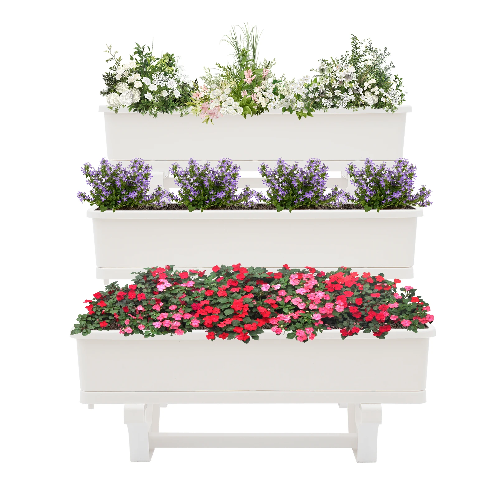 Vertical Raised Garden Bed Garden Flower Display Shelf 3-tier Elevated Planter with Planter Tray